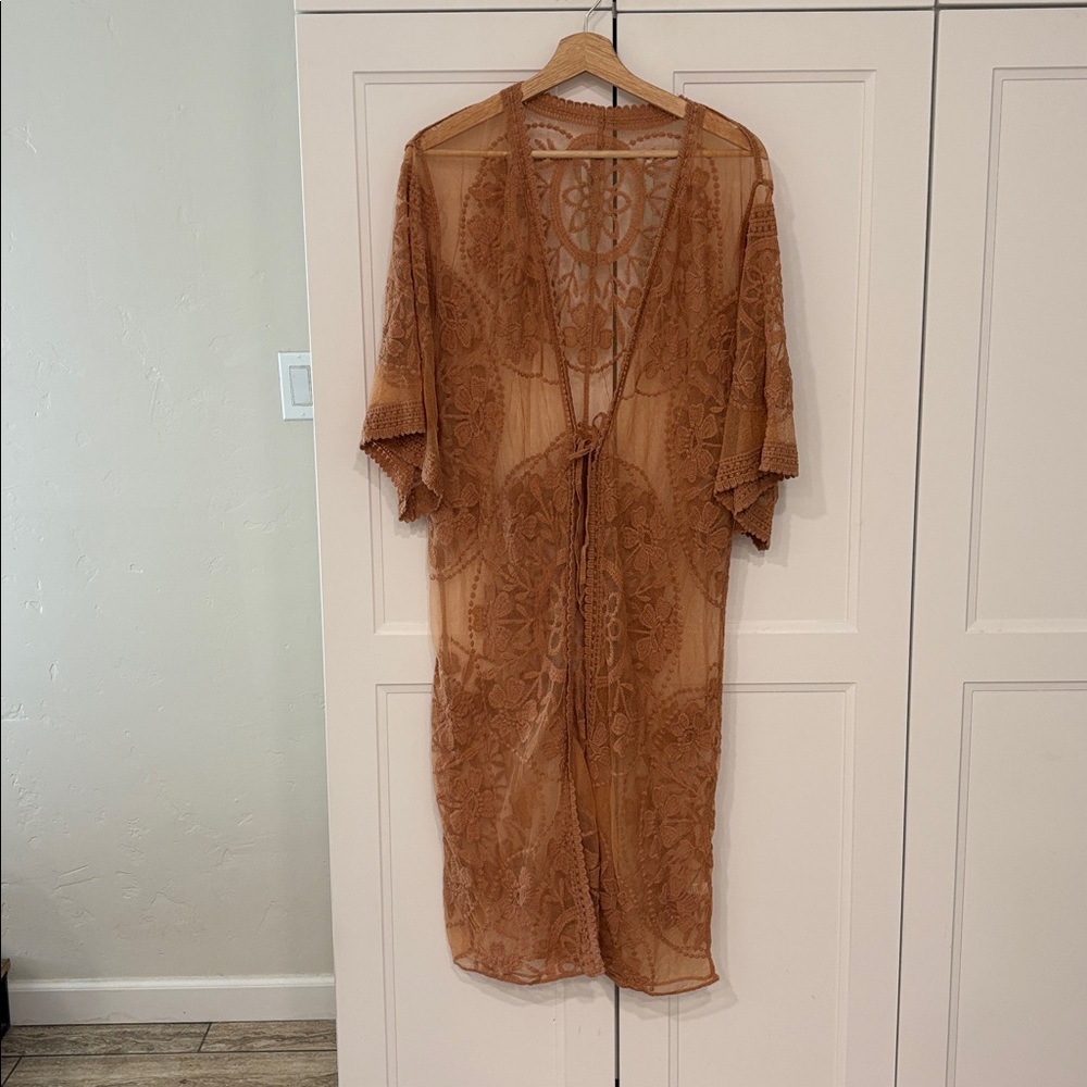 Boho Beach Lace Kimono Duster Cardigan Cover Up - OS
